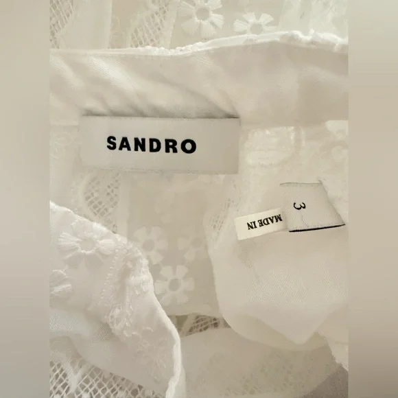 Sandro Shena Floral-Embroidered Crop Blouse in White Size 8 - Picture 6 of 10
